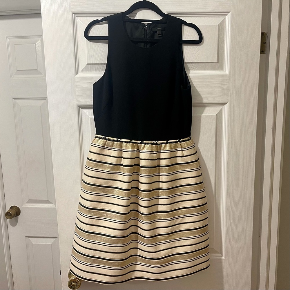 J Crew Black & Gold Stripe Party Dress